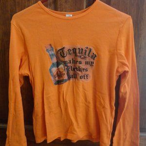Orange Tequila Makes My Clothes Fall Off long sleeve Tshirt womans size M/L (XL)